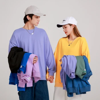 Drop-Umărul Pierde Jachete pentru Femei Barbati Primavara Toamna Diagonal cu Maneca Lunga-O-Neck Solid coreeană Stil Casual Tricou Unisex 
