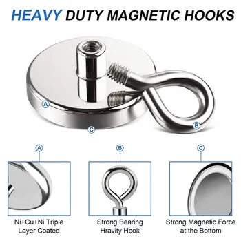 1 BUC Neodim foarte Puternic Suport Magnet Oala de Salvare de Pescuit Magneți din Neodim Rotund Magnetic Puternic Cârlig Magnetic cu ventuza 