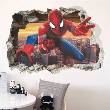 Desene animate Spiderman Rupt Autocolante de Perete Pentru Camere de Copii Decalcomanii de Perete Decor Acasă Copii Pepinieră 3D Efect Baiat Cadou Poster Mural