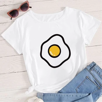 Femei T-shirt Prajit Egggraphics Tipărite Tricou Versatil Pop Estetice Alb Rotund Gat Indie Copil Casual Tricou Moale Fata de Top 
