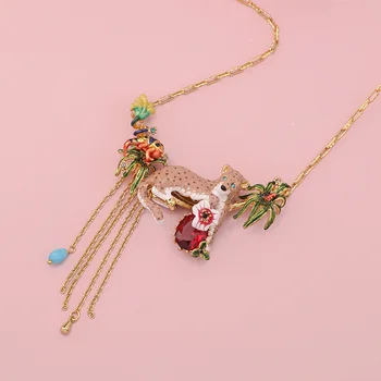 Noul trend email glazura de bijuterii clavicula lanț sens de design drăguț personalitate leopard sălbatic moț floare placat cu aur colier