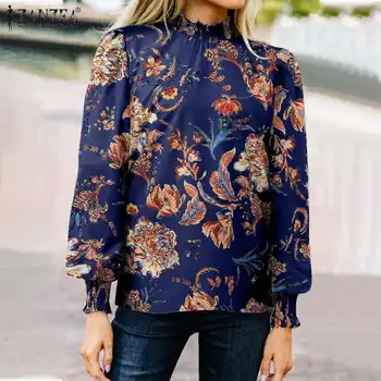 Elegant Imprimate OL Munca Tricou ZANZEA Femei Boem Lungă Puff Sleeve Floral Bluza de Primavara Vintage Bluze Tunica Femininas Blusas