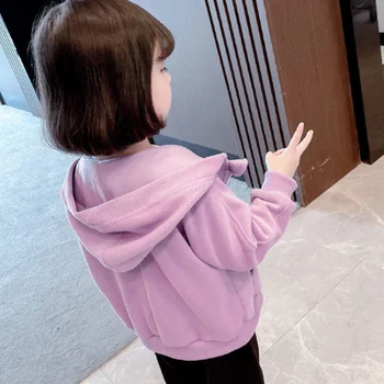Fetelor Haina 2021 Toamna Noi coreene Culoare Solidă Simplu Pulover cu Gluga pentru Copii Drăguț Moda Cardigan Hanorace 