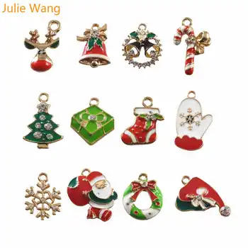 Julie Wang 12buc Aliaj Email Moș Crăciun Pom de Crăciun de Pantofi Cerb Fulg de nea Farmece Pandantiv Bijuterii de Luare de Crăciun Decorare
