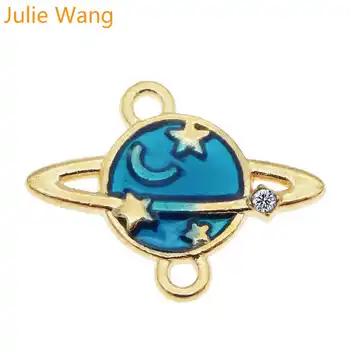 Julie Wang 12BUC Email Planet Moon Star Conectori Ton de Aur Colier Pandantiv Constatările DIY Bijuterii Accesorii Metalice 