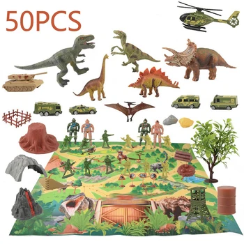 50pcs Dinozaur Jucărie Figura Playset Play Mat&Copaci Un Dino Lume, Inclusiv T-Rex Activitatea de Învățământ Dinozaur Realiste Pentru a Intra 