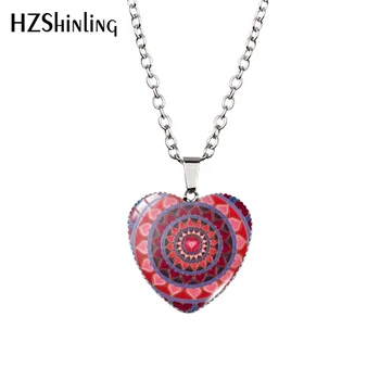 Noi Violet Mandala Inima Colier Floarea Vietii Pandantiv Inima Geometria Sacră Mandala Inima în Formă de Colier HZ3 