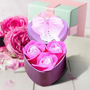 3pcs/set Sapun Trandafir Flori Artificiale in forma de Inima Ziua Îndrăgostiților Cutie de Cadou Pentru Soția Iubită Nunta Petală de Floare Buchet A40