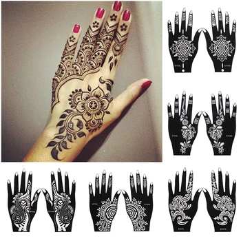 2 buc/Set Profesional Henna Stencil Temporară Parte Tatuaj Body Art Autocolant Șablon Nunta Instrument India Flori Tatuaj Stencil