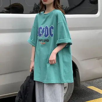 Femei T-Shirt de Vară Scrisoare de Imprimare Jumătate cu Mâneci O-Gât Topuri Casual Femei Libere Supradimensionate Moda T-shirt de Bază Stil coreean 