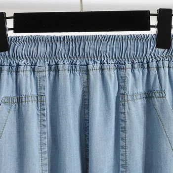 Lumina Albastru Denim Pantaloni Vintage Largi Picior Pantaloni Femei-coreean Drept Pantaloni Lungi cu Talie Înaltă Liber Casual talie Elastic vara 