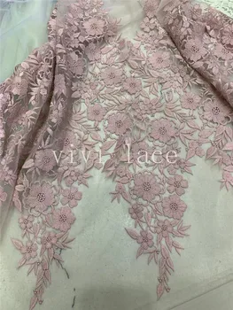 5Yards ZH09# de Bună Calitate 3D Roz Haute Couture Broderie Tul Moale Tesatura De Ocazie/ Tăierea Rochie de Mireasa/ Moda