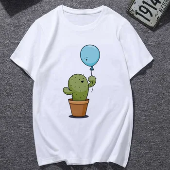 WVIOCE Moda Harajuku Maneci Scurte T-shirt Alb Plus Dimensiune de Personalitate Tricou Femei Topuri Cactus Balon Print T Shirt Femei 