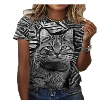 Camiseta estampada para mujer gato / gato manga corta de fitness de top casual moda nicho diseñador ropa 2021 nuevo