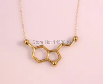 Serotonina Moleculă Colier, Chimie Colier, Serotonina Hormon, Biochimie Moleculă Semnal De Biologie Aur/Argint/Aur Roz 