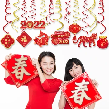 30pcs 2022 Fericit Anul Nou Chinezesc Favoruri de Partid Felinar Roșu Agățat de Tavan panza de Paianjen Spirală Tigru Petrecere Decoratiuni 