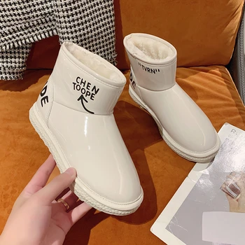 Cald Glezna Pluș Apartamente Cizme de Iarna 2021 Noua Platforma Casual Chelsea Femei Cizme de Zăpadă de Moda Slip-on Confortabil Pantofi de Designer Mujer 