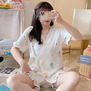 Pijama Seturi pentru Femei Chic Tipărite Minunat de zi cu Zi Stil coreean de Agrement Pijamale de Vara cu Maneci Scurte All-meci Simplu Studenți Casual 