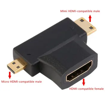 Compatibil HDMI de sex Feminin la Masculin Mini compatibil HDMI Tip C + Masculin Micro HDMI compatibil Tip Adaptor adaptor pentru Audio&Video 