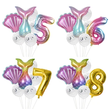 DABONAS Little Mermaid Petrecere Baloane 32inch Numărul Balon de Folie Trata Petrecere de Aniversare pentru Copii Decor Acasă Consumabile 