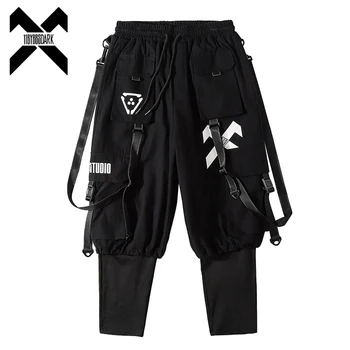 11 BYBB E ÎNTUNERIC Tactice Funcționale Pantaloni Joggers Bărbați Fals două Piese Pantaloni Panglici Hip Hop Streetwear Pant Black WB333