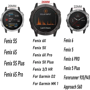 26/22mm Watchband Pentru Garmin Fenix 6 6S 6X Pro 5 5X 5S Plus 3 ORE 935 S60 S62 Bratara de Silicon de Eliberare Rapidă Easyfit Curea de mână 