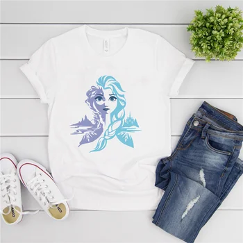 Moda Printesa Disney T Shirt Pentru Femei de Vara Alb O-gât Elsa Anna Frozen desen Animat Fată Drăguță Doamna T-shirt, Tee Shirts 