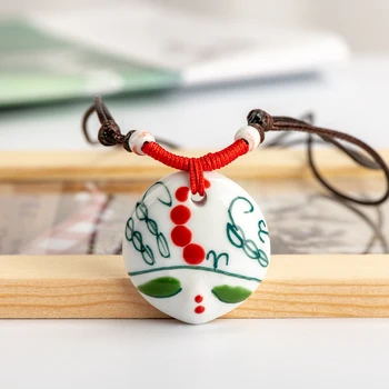 China Ceramică Fata Pandantiv stil Retro artware epocă bile ceramice femei coliere #IY374 