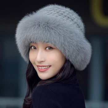 Nurca Blană Tricotate Găleată Capace De Toamna Iarna Femei Blană De Vulpe Gros Pălării Calde 2022 Modă În Aer Liber, Pălării, Căciuli Pentru Femei 