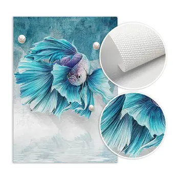Albastru Abstract Guppy Pește Arta Panza Pictura Stil Lux Poster Simplitate Imprimare Contemporane Poza Perete Decor Acasă