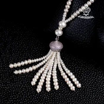 En-gros AA 8mm moda colier de perle naturale 68cm lungime cu 8cm ciucure 