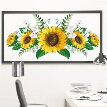 Autocolant Perete amovibil Flori Simulare Creatoare de Floarea-soarelui Fundal Decorare Perete Decal pentru Camera de zi, Dormitor, Camera pentru Copii 