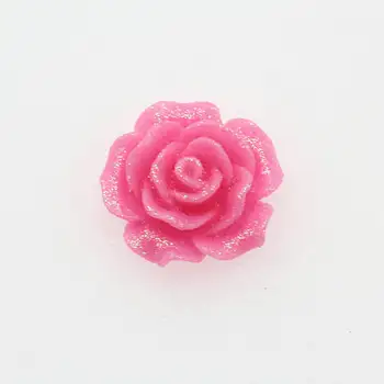 30 buc Hot Pink Rose Cabochon 18 mm Flori Decor, spate Plat Accesorii Bijuterii cu pulbere strălucitoare 