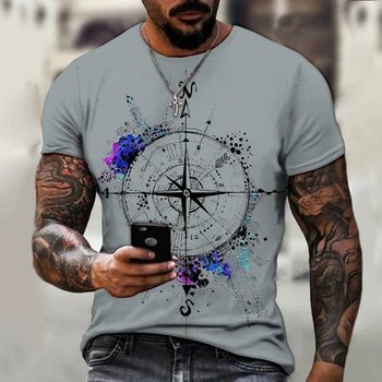 Nouă Bărbați T-Shirt Busola 3D Graphic T-Shirt Casual de zi cu Zi Topuri de Moda de Vara cu Maneci Scurte High Street, O-Neck Streetwear