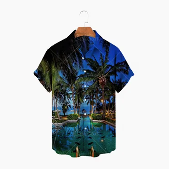 Noi Vara 3d T-shirt Plaja Cămașă Hawaiană Retro Tricou Copac de nucă de Cocos Model cu Maneci Scurte Om Camisa Vacanta Om Casual T-shirt 