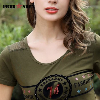 FreeArmy Verde Marca T-Shirt Femei Bluze Maneca Scurta Militare Slim Tricou Femme Plus Dimensiune Camisetas Mujer M~3XL GS-8509A 