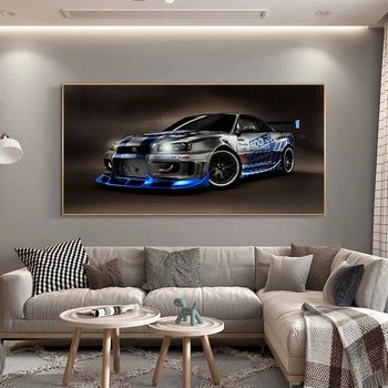 GTR R34 Sport Tuning Auto opera de Arta Panza Pictura Postere si Printuri de Arta de Perete Imagini Cuadros pentru Camera de zi Dormitor Decor Acasă 