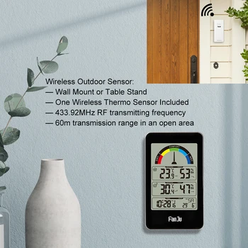 FanJu Termometru Higrometru Digital De Alarmă Ceas Electronic Nivelul De Confort Masa De Perete Ceas Wireless Cu Senzor De Exterior Instrumente 