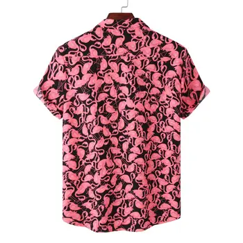 Vara Noi Maneci Scurte Flamingo Imprimare Plaja Camasi Casual Camasa Hawaiian pentru Bărbați Petrecere de Vacanță Vacanță de Îmbrăcăminte Camisas 