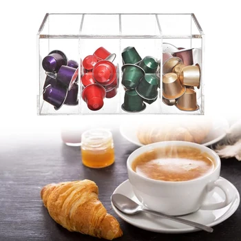 94PF Clar Acrilic Cafea Capsule Deținătorul 4 Compartiment K Cupa Cutie cu Capac Sac de Ceai de Depozitare Organizator de Bar de Cafea Accesorii