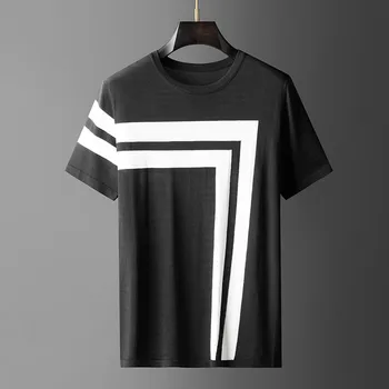Vara Tricotate T-shirt pentru Bărbați cu Dungi Maneca Scurta Tricou Casual de Înaltă Calitate, O-gât Topuri Teuri Afaceri Sociale Tricou Streetwear 