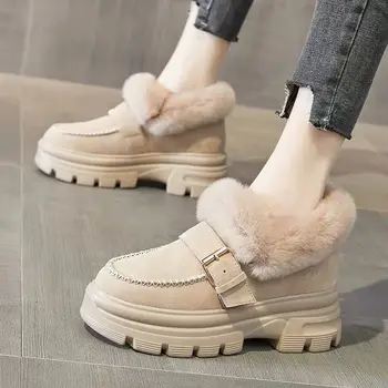 Femei De Iarnă 2022 Moda De Pluș Cald Pantofi Noi Bowknot Plat Leopard Fund Pantofi Casual Femei În Interior Pufos Slip-On Mocasini