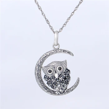 Argint 925 Clasic Owl Pandantiv Colier pentru Femei Farmec cu Negru zircon Moda Bijuterii pentru Femei Cadouri 
