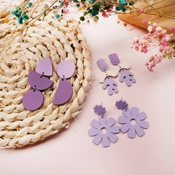 QUMENG 2020 Violet stiluri drăguț dulce Cercei din acril Pentru Femei flori neregulate Picătură Dange pendientes mujer personalitate Bijuterii
