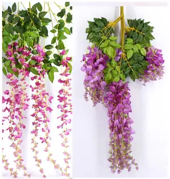 12 buc de flori de mătase artificială de flori wisteria 110 cm lungime 3 ramuri de Nunta de decorare plafon 