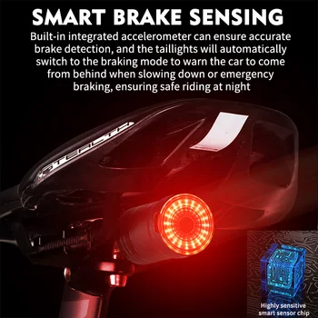 VEST BIKING Smart LED Biciclete Coada Lumina USB Reîncărcabilă Auto Start/Stop Impermeabil Biciclete de Frână de Detectare de Siguranță lampa de control 