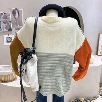 Noi de Îmbrăcăminte pentru Femei 2021 Toamna Iarna Despicare contrast de culoare de proiectare pulover leneș pierde temperamentul Tricotate de Sus 
