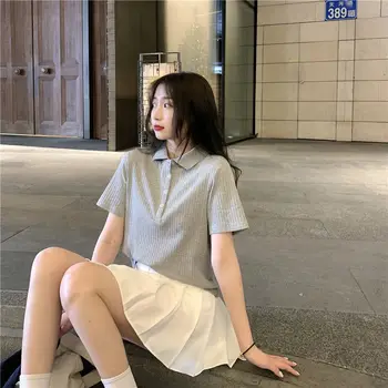 Tricouri Femei Culturilor Topuri Tricotate cu Maneca Scurta Slim coreea Style Moda Solid Simplu Harajuku Elegant Pieptul Singur All-meci 