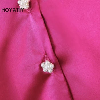 MOYATIIY Femei 2022 Moda cu Arc Legat Cutat Tricou Classic Trandafir Rosu ștrasuri din Mărgele Nasturi Bluza Doamne de Birou de sex Feminin Topuri 