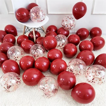 30pcs Dublu strat Ruby Red Balloon Aur Rose Confetti Metalice Baloane de Aur Chrome Latex, Baloane Pentru Nunta, Petrecere de Aniversare 